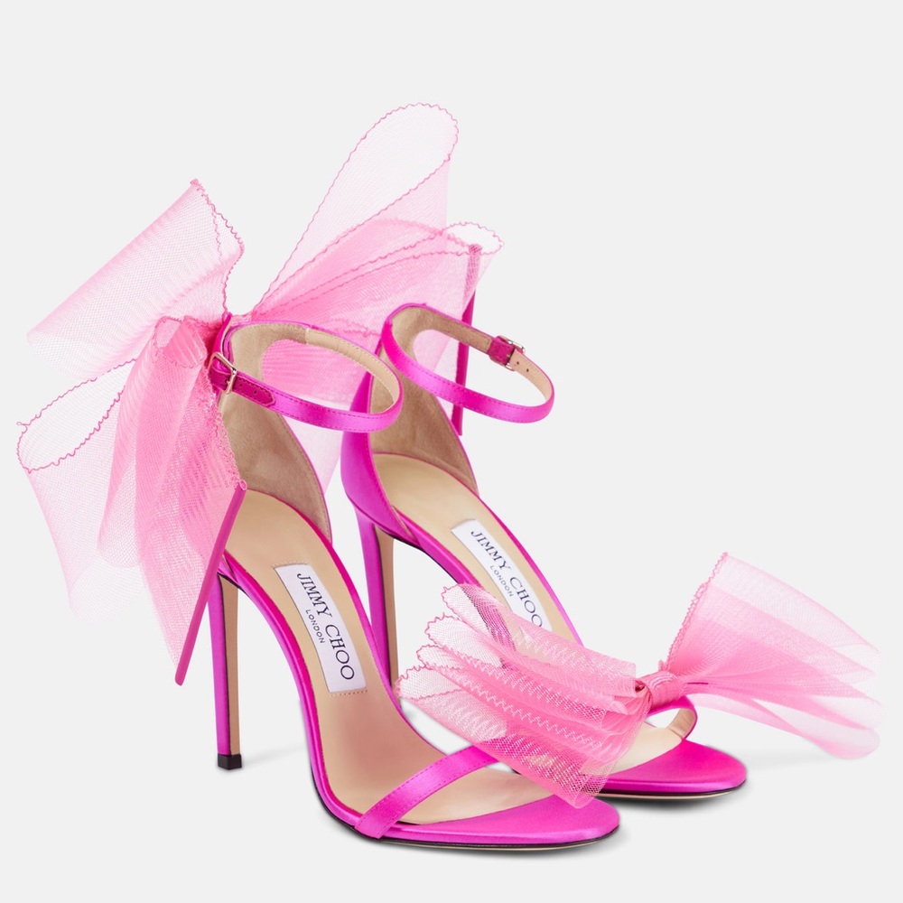 NWT Jimmy Choo Aveline Bow-trimmed Sandals Fuchsia